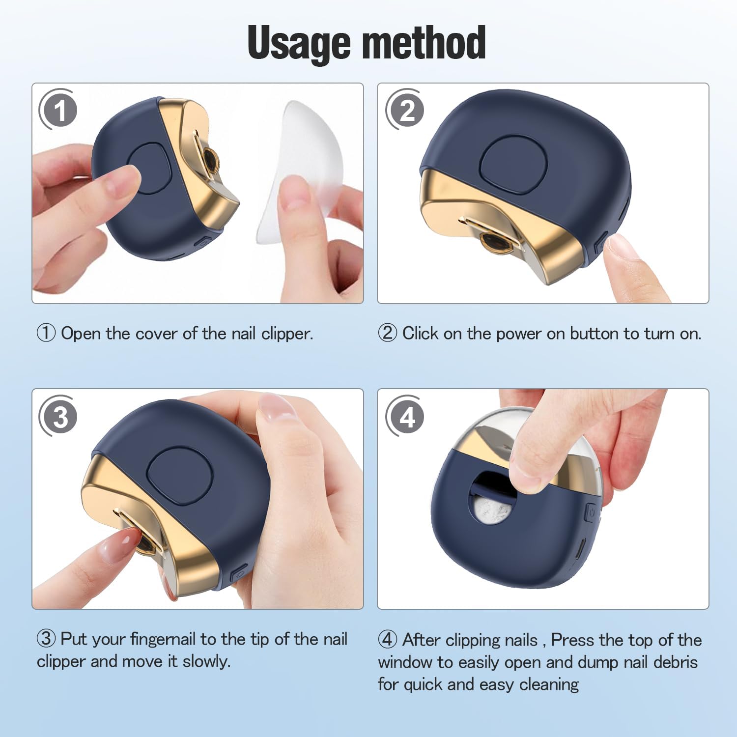 USB Rechargeable Automatic Nail Clipper with LED & 2 Speeds USB Rechargeable Automatic Nail Clipper with LED & 2 Speeds