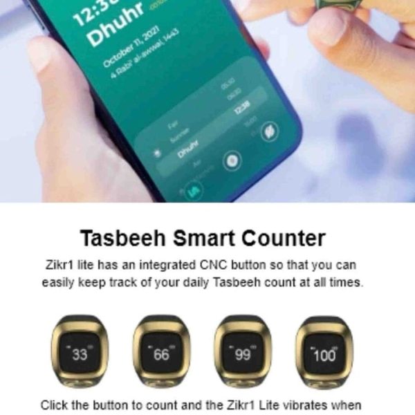 iQibla Zikr lite Smart Ring Tasbih – Electronic Zikr Counter Tasbeeh – Bluetooth & Waterproof